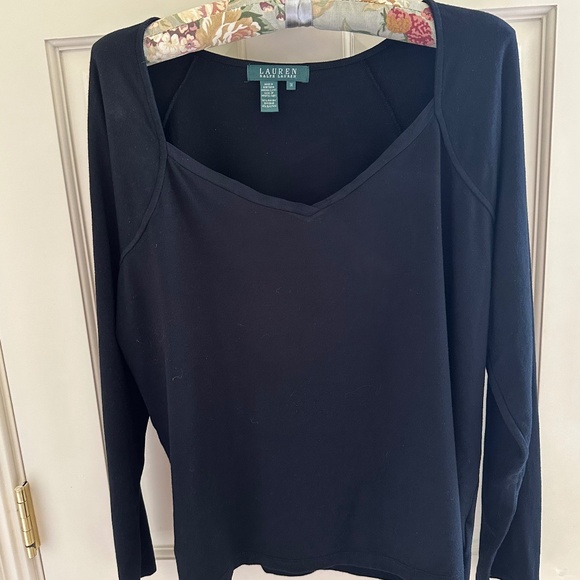 RALPH LAUREN BLACK V-NECK/JEWEL NECKLINE TOP-1X/EUC - Picture 2 of 6